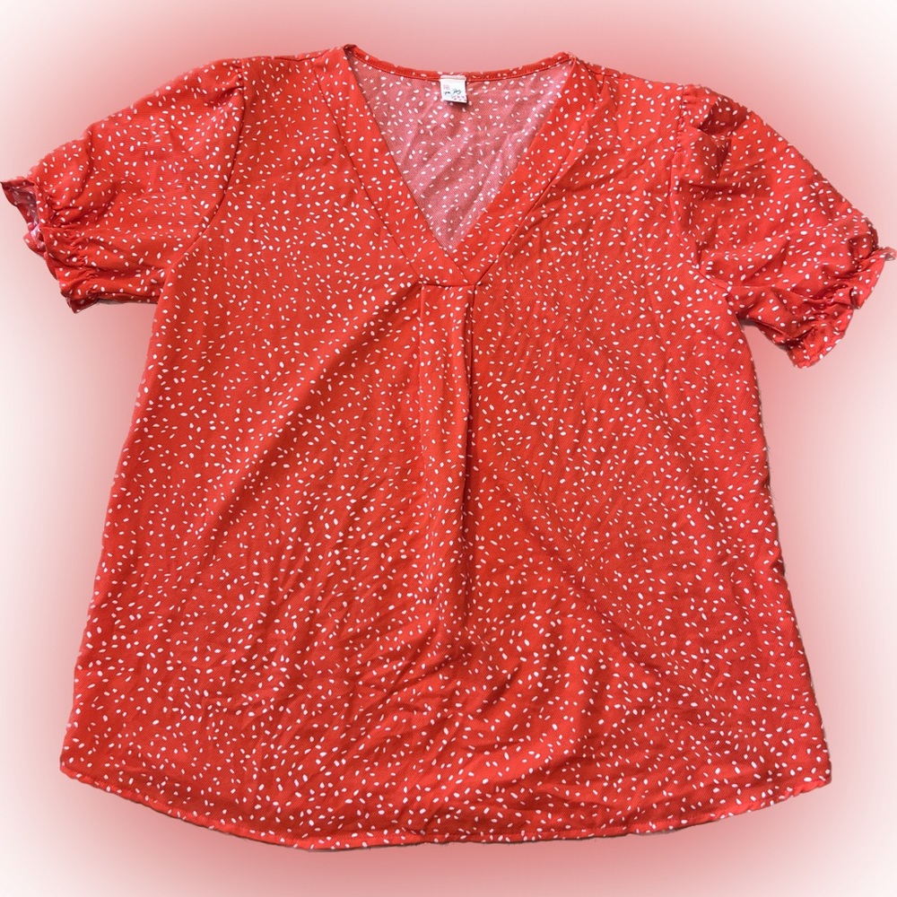PINKBLUSH Red Dot Print Puff Sleeve Maternity Blouse